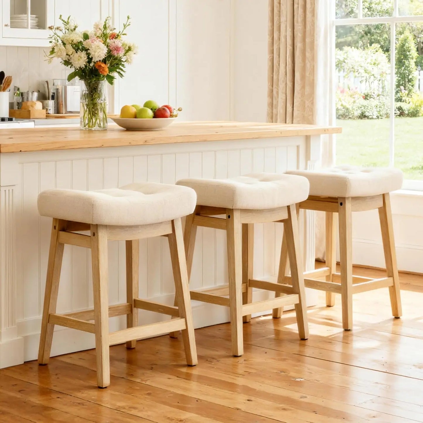 Counter Height Bar Stools Set of 3 for Kitchen Counter, Backless Farmhouse Island Short Barstools No Back with, Customized by S And B Enterprise