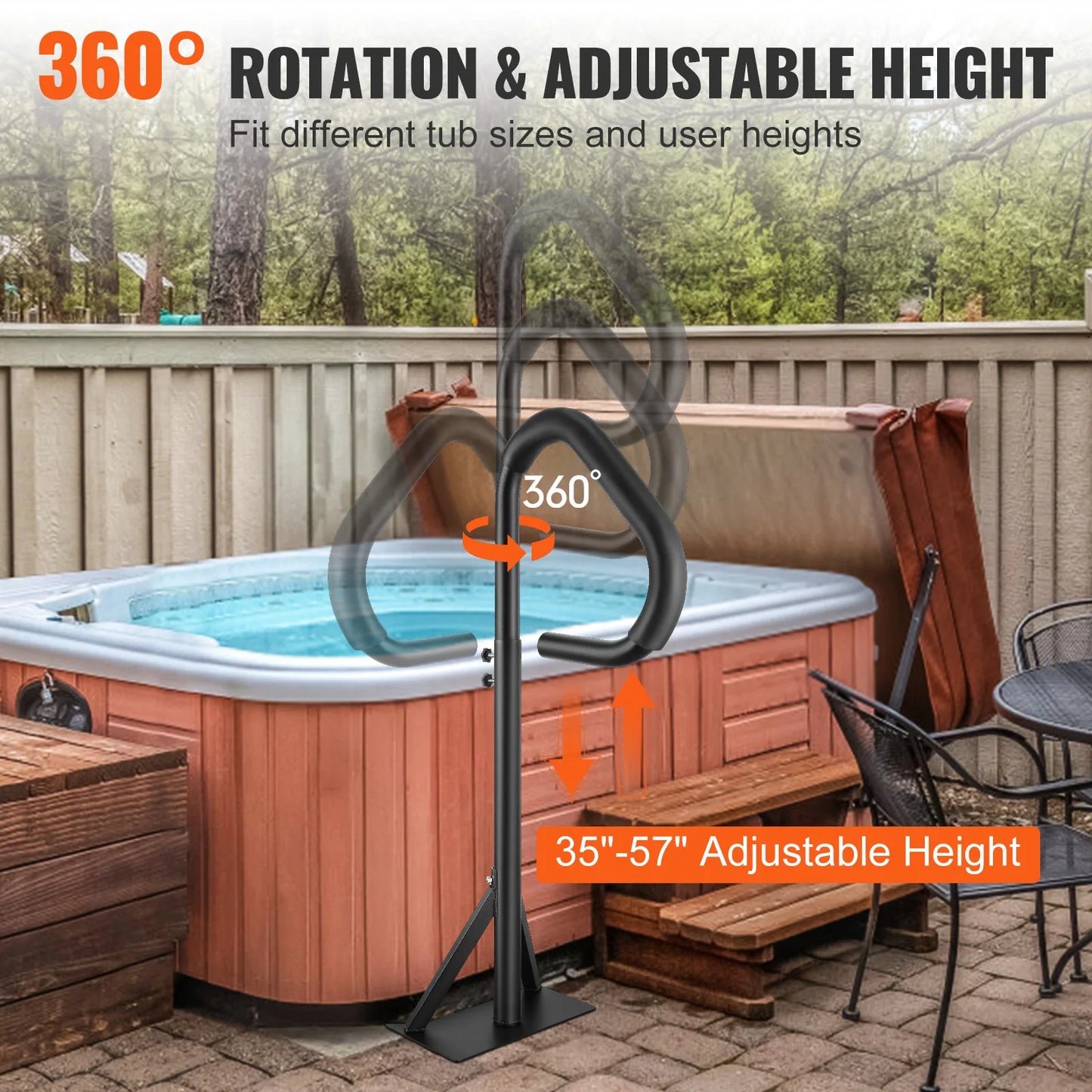 Adjustable 360 Rotating Spa Hand Rail With Slide Under Mount Base