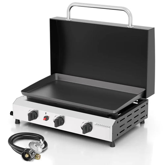 Burner BBQ Gas Griddle with Hood, 25.6 Inch Stainless Steel Portable Detachable Propane Griddle, 45,000 BTU Flat Top Grill with by S And B Enterprise