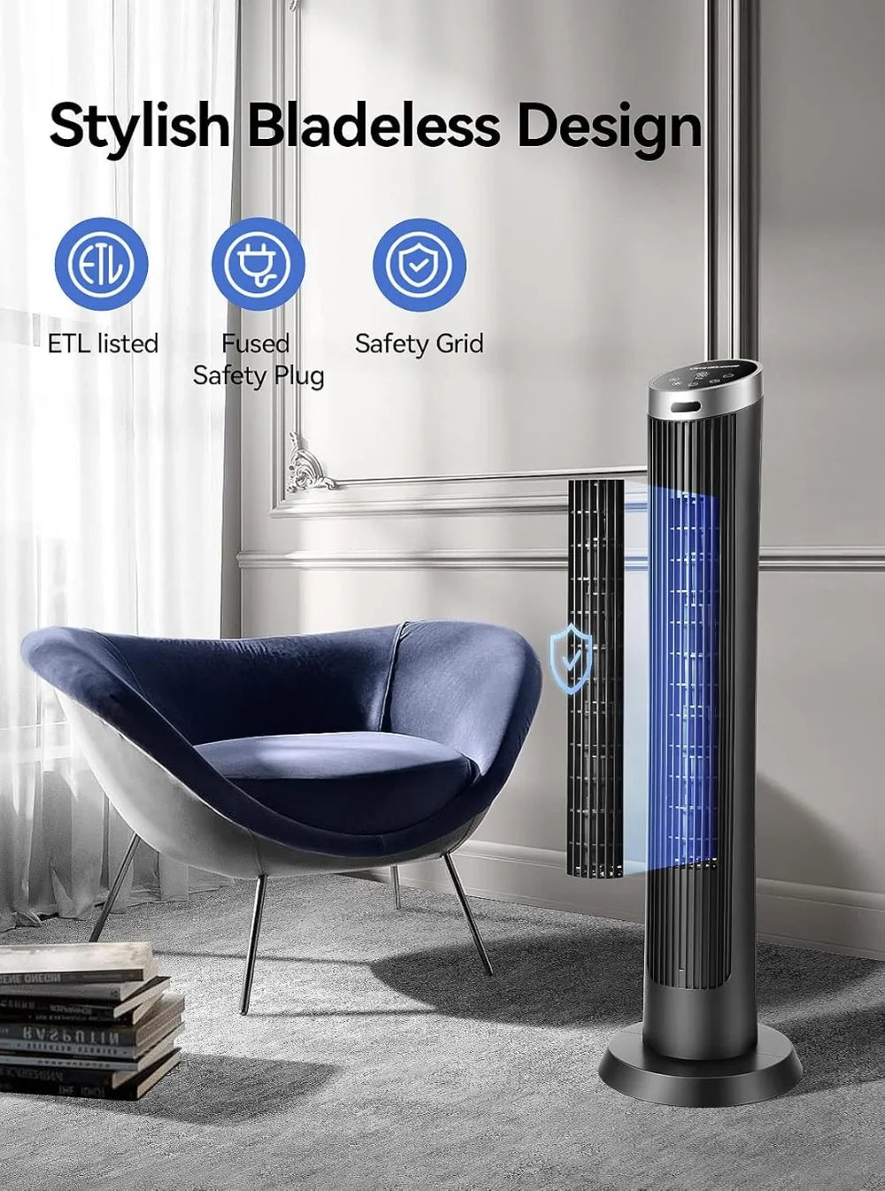36 Inch Tower Fan with Remote, LED Display, Quiet Bladeless Floor Fan for Living Room & Bedroom by S And B Enterprise