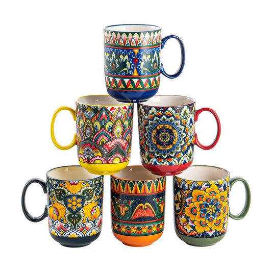 XMSJ Porcelain Coffee Mugs Set Boho Ceramic Latte Cups