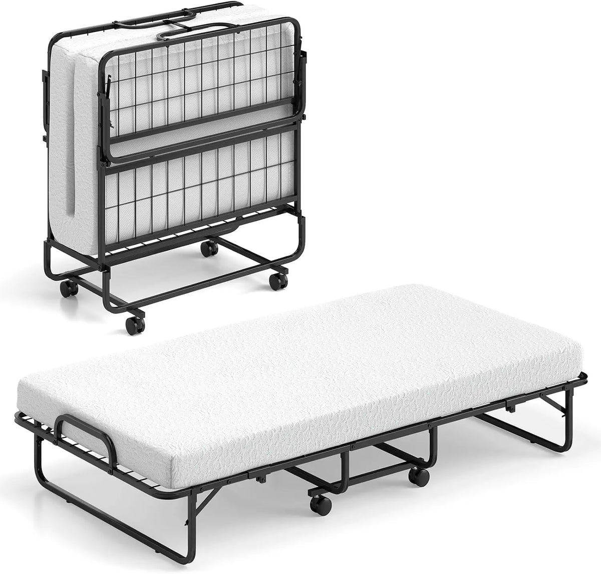 Twin Size Folding Bed with Mattress for Adults Space Saving Portable Rollaway Bed with Memory Foam Guest Bed , 75"x 38"