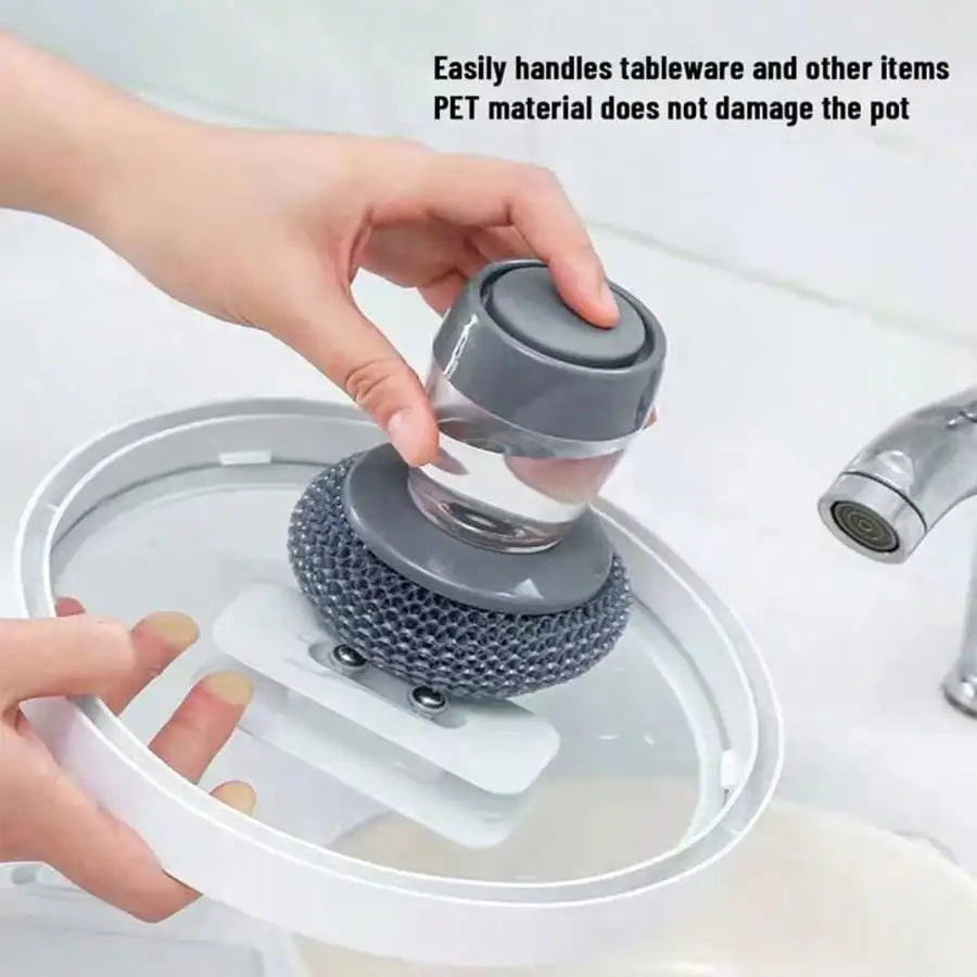 Self-Filling Soap Dispenser Brush with a replaceable scrub head in grey PET material by S And B Enterprise