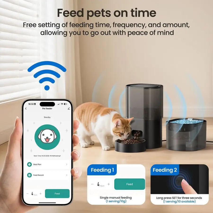 Cat Feeder And Water Fountain 5G WiFi Dispenser With App