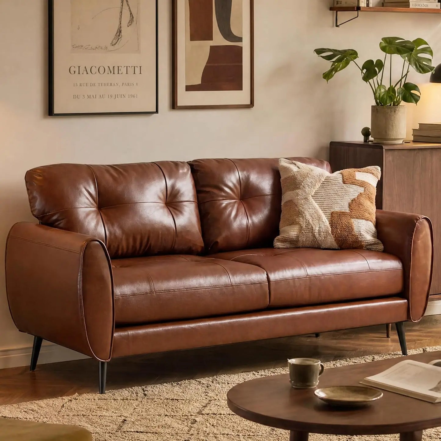 Tyboatle Faux Leather Loveseat Mid Century Modern Tufted Sofa by S And B Enterprise