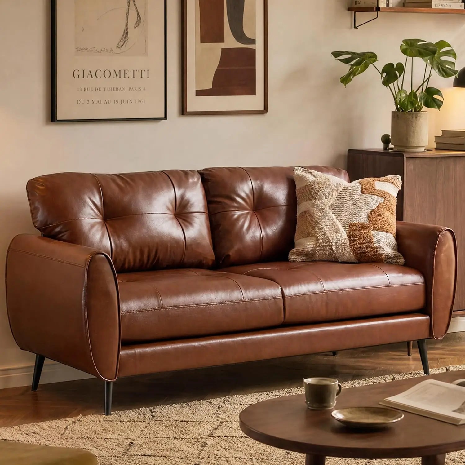 Tyboatle Faux Leather Loveseat Mid Century Modern Tufted Sofa by S And B Enterprise