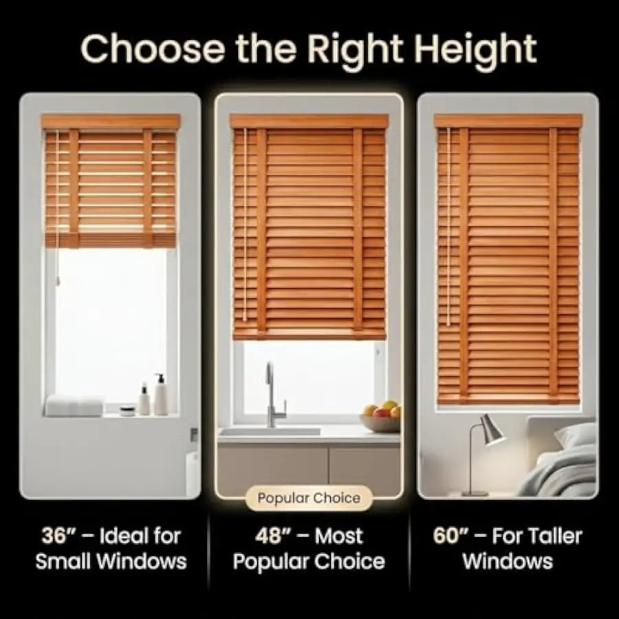 2" Real Wood Blinds Cordless 35x36in 35x48in 35x 60in, Horizontal Window Blinds for Kitchen Bathroom, Privacy Room Darkening Woo by S And B Enterprise