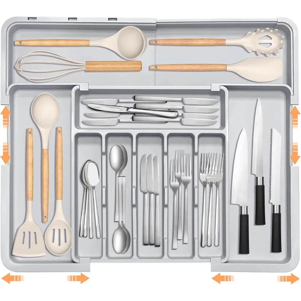 Adjustable Expandable Kitchen Utensil Organizer, 22x19, Holds Cutlery, Grey by S And B Enterprise