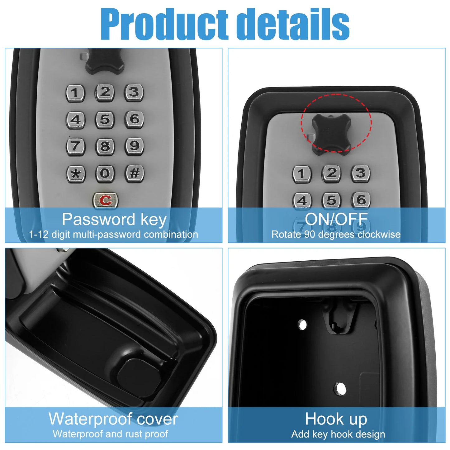 Key lock box wall-mount key safe by S And B Enterprise; black case with gray keypad, weatherproof