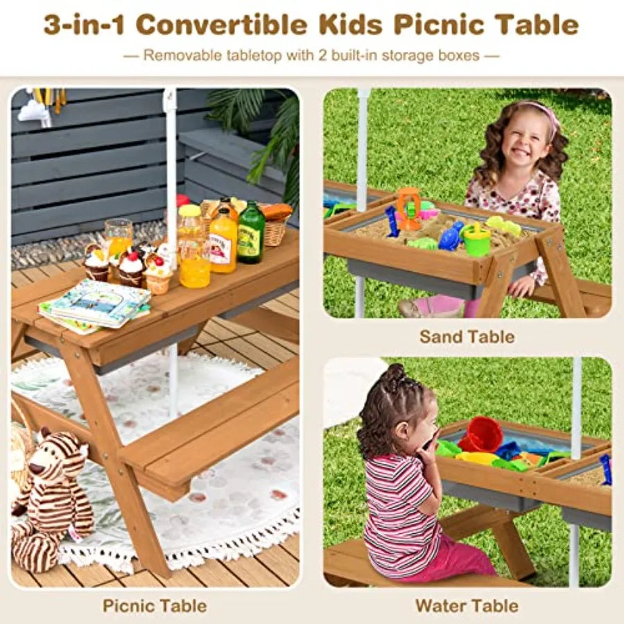 YAO HUI HUANG Wooden Outdoor Picnic Table With Sensory Bins