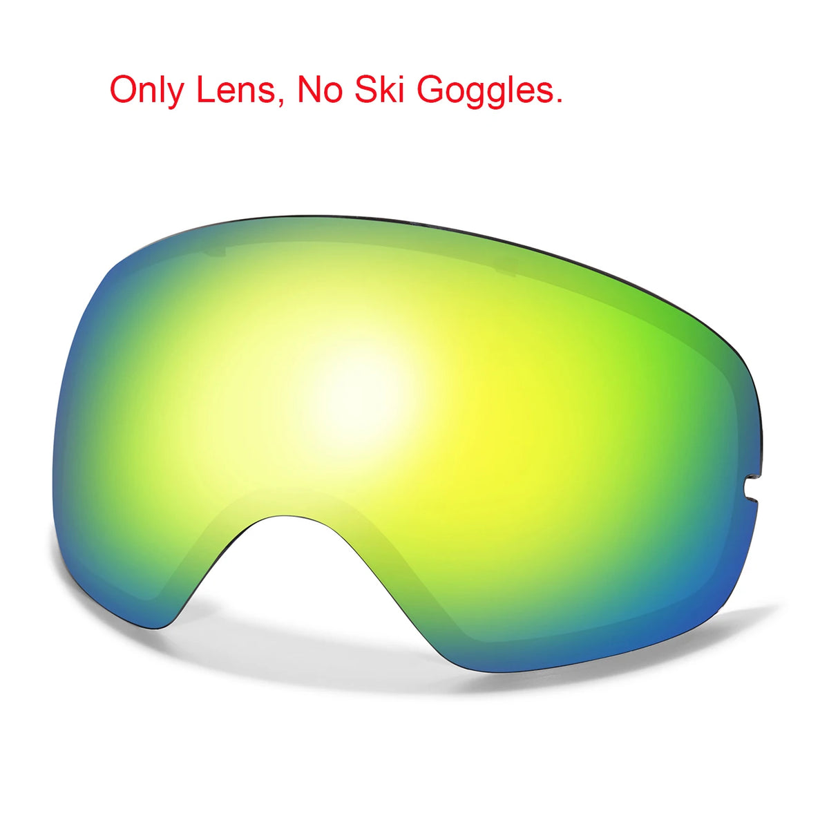 Ski goggles lens with mirrored rainbow finish and UV400 anti-fog coating