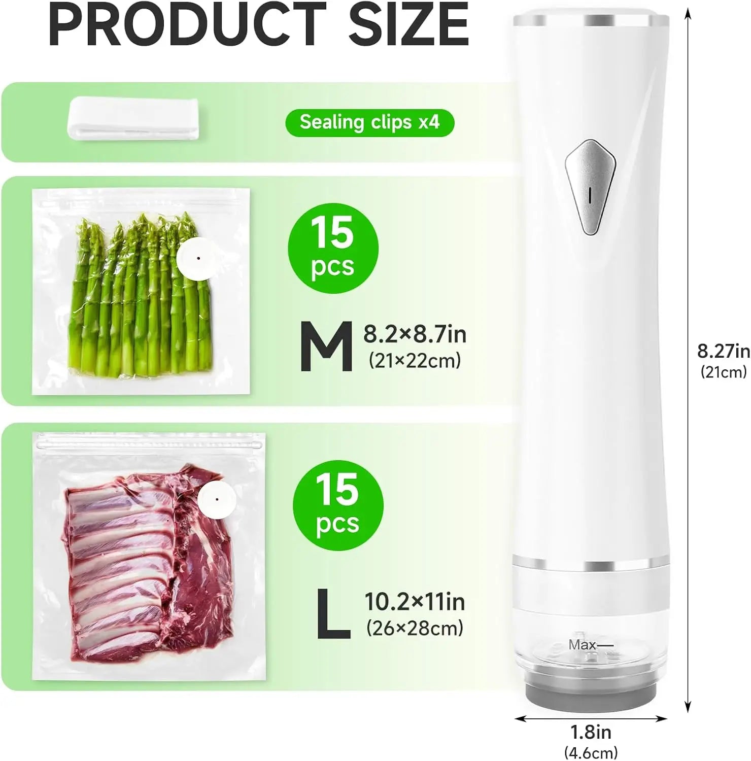 Cordless Vacuum Sealer Kit by S And B Enterprise with 30 BPA-free bags (15 M/15 L), compact white wireless sealer.