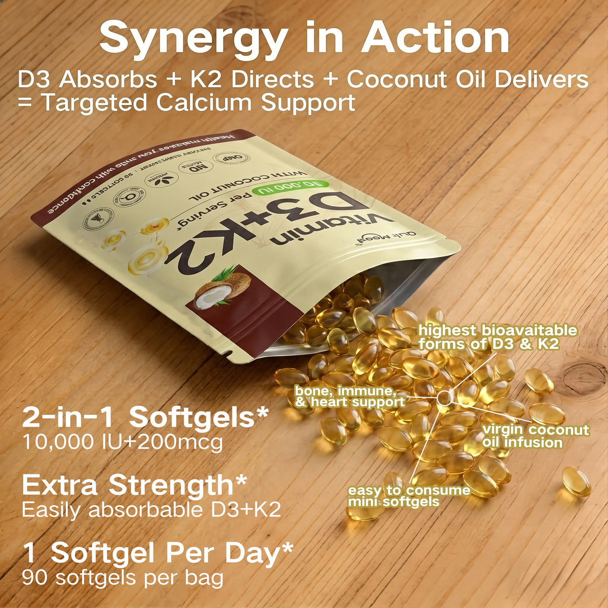 Vitamin D3K2, Assists Calcium Absorption, Trace Ingredient Vitamin Supplement Soft Capsule