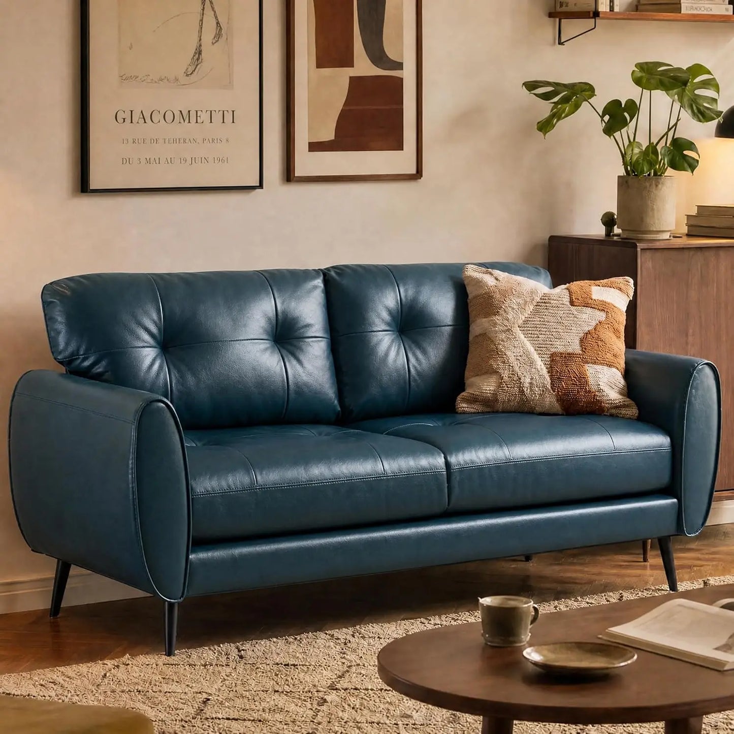 Tyboatle Faux Leather Loveseat Mid Century Modern Tufted Sofa by S And B Enterprise