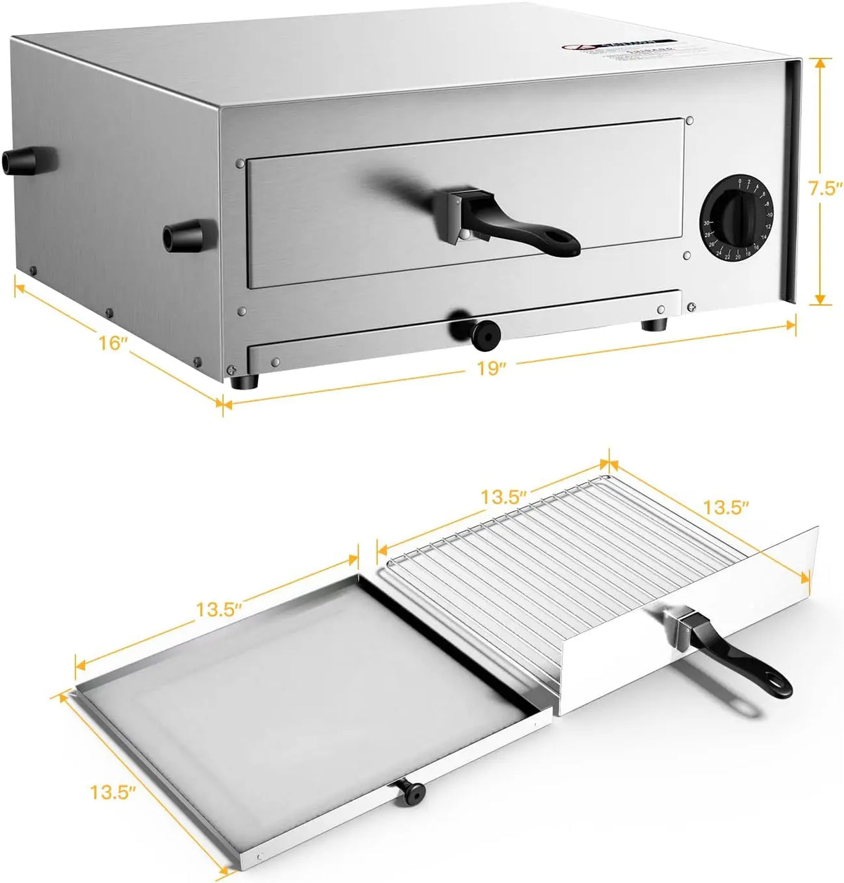 Multifunctional Countertop Pizza Oven Up to 12", Indoor Electric Oven with Handle & Removable Tray, 30-Min Timer, Ideal for Kitc