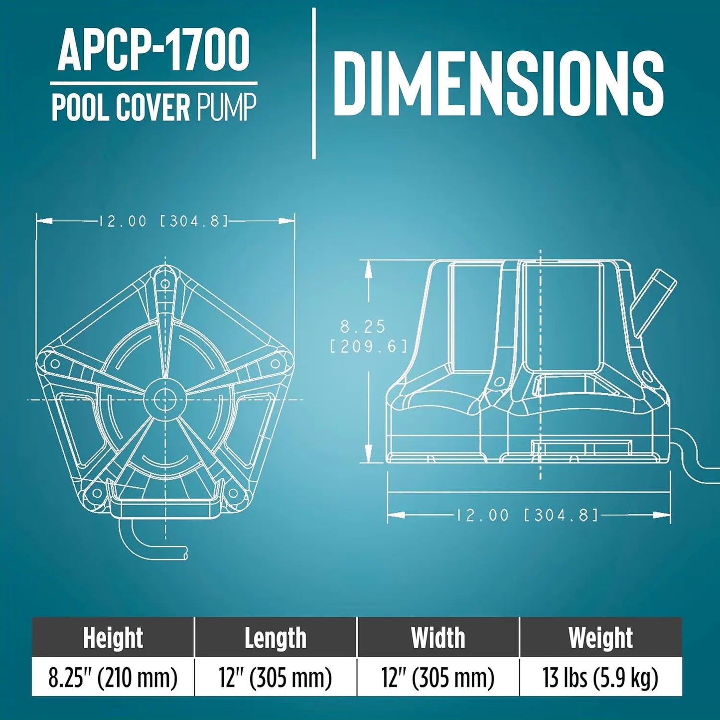 Automatic Submersible Pool Cover Pump 1745 GPH One Third HP