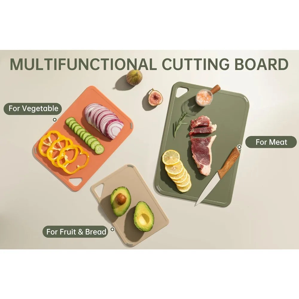 Plastic Cutting Board Set, Cutting Boards for Kitchen BPA Free, Large-Small Chopping Boards Set of 3 Non-Slip for Cooking Camping Dishwasher Safe, Reversible, with Grip Handle, 15"×10"×0.6" by S And B Enterprise