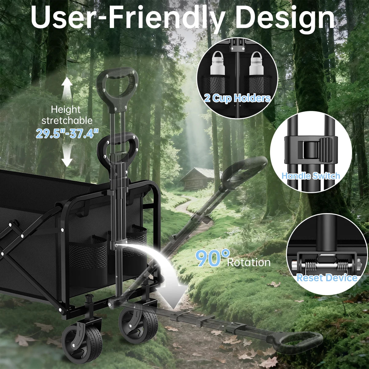 All Terrain Folding Wagon Heavy Duty Collapsible Cart with Large Wheels for Beach Sand Camping Garden by S And B Enterprise