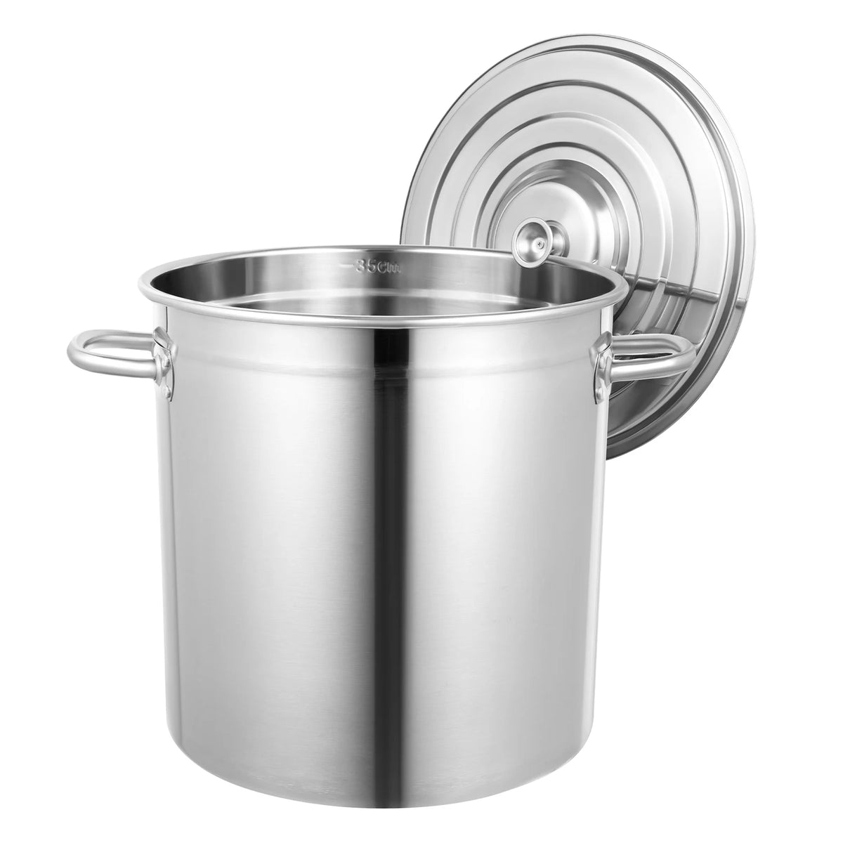 Stainless steel soup pot with lid and handles, 35L capacity, by S And B Enterprise