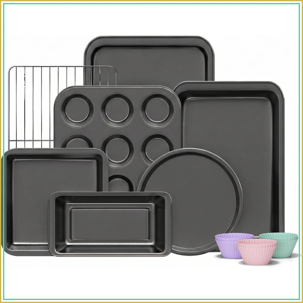 S And B Enterprise 19-piece nonstick bakeware set in dark gray carbon steel with muffin cups