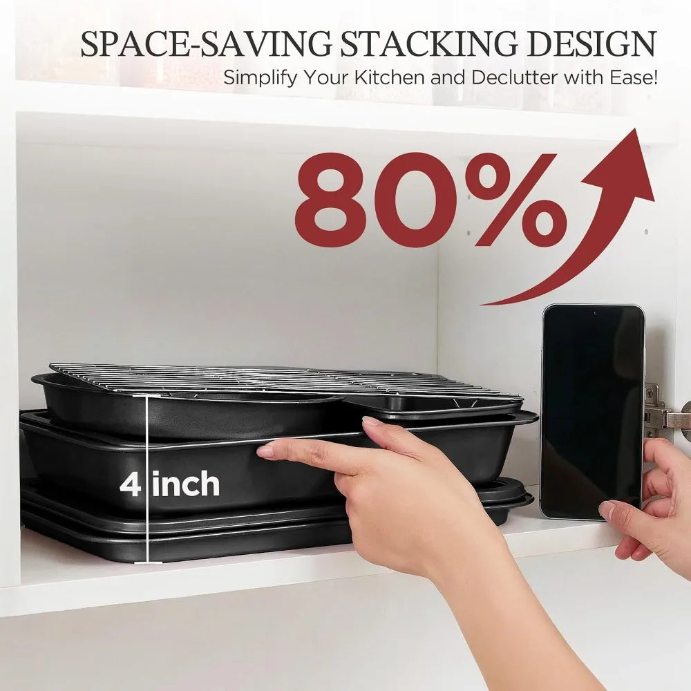 S And B Enterprise 19-Piece nonstick bakeware set; black carbon steel, space-saving stackable pans