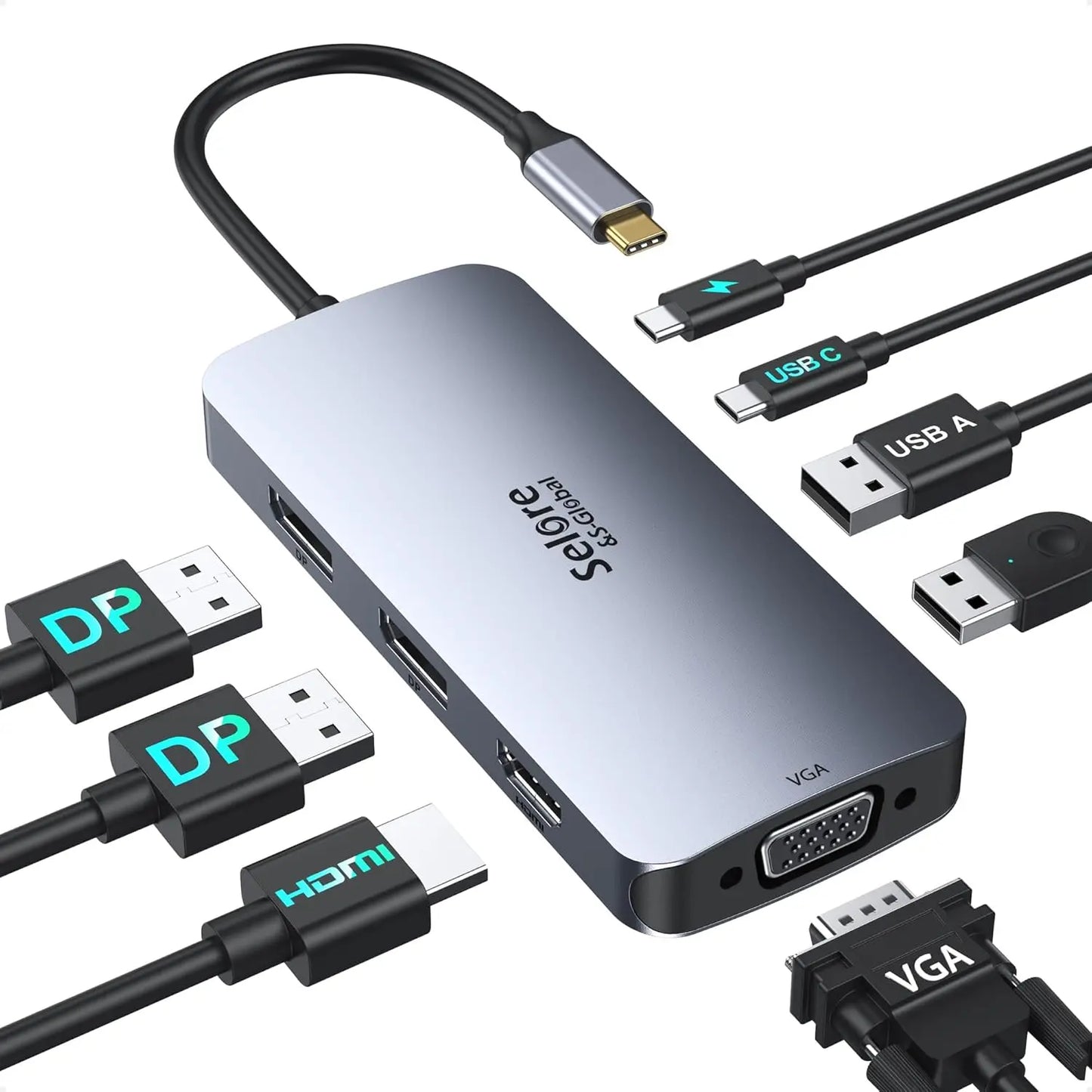 USB C Docking Station With Dual DisplayPort HDMI VGA PD Charging