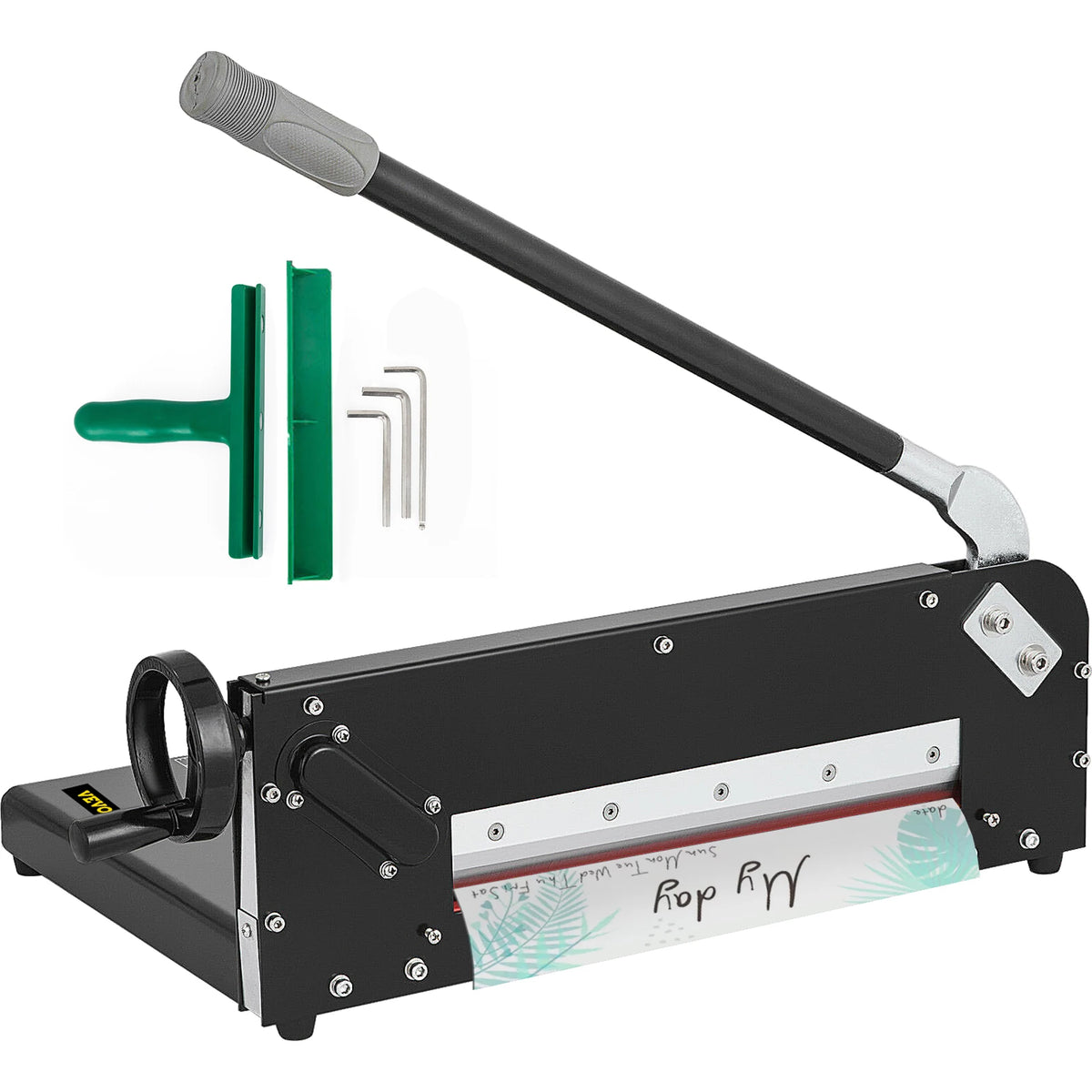 Paper cutter guillotine A4 12in heavy-duty by S And B Enterprise with green alignment blocks and hex keys