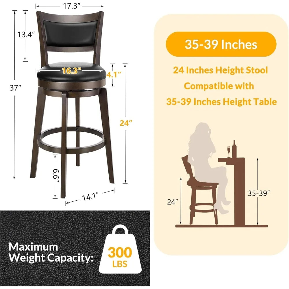 Swivel Bar Stools Set Of 2 With Ergonomic High Back