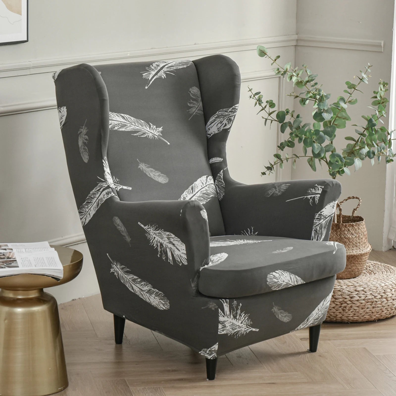 Printed Wing Chair Cover Wingback Stretch Spandex Armchair Covers Nordic Removable Relax Sofa Slipcovers With Seat Cushion Cover by S And B Enterprise