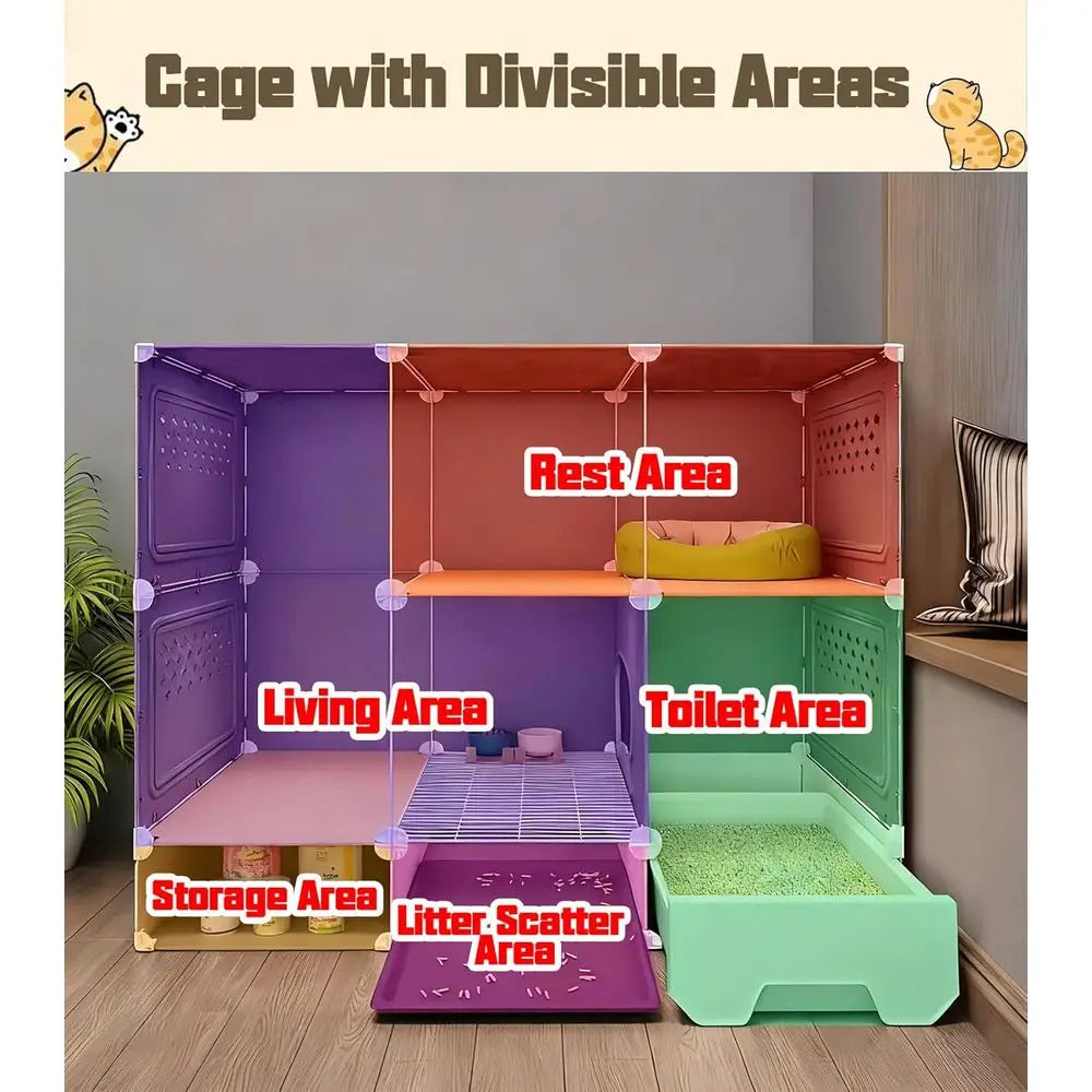 Expandable Metal Cat Enclosure With Litter Box And Clear Door by S And B Enterprise