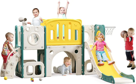 8-in-1 Toddler Slide Set With Basketball Hoop Indoor Outdoor