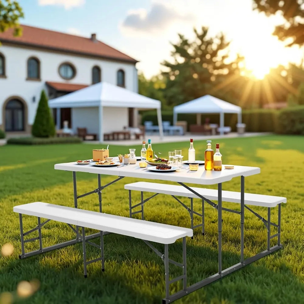 Folding Picnic Table and Bench Set Portable Outdoor Dining Furniture