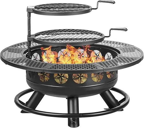 Verdeluxe Outdoor Wood-Burning BBQ Fire Pit With Dual Grills