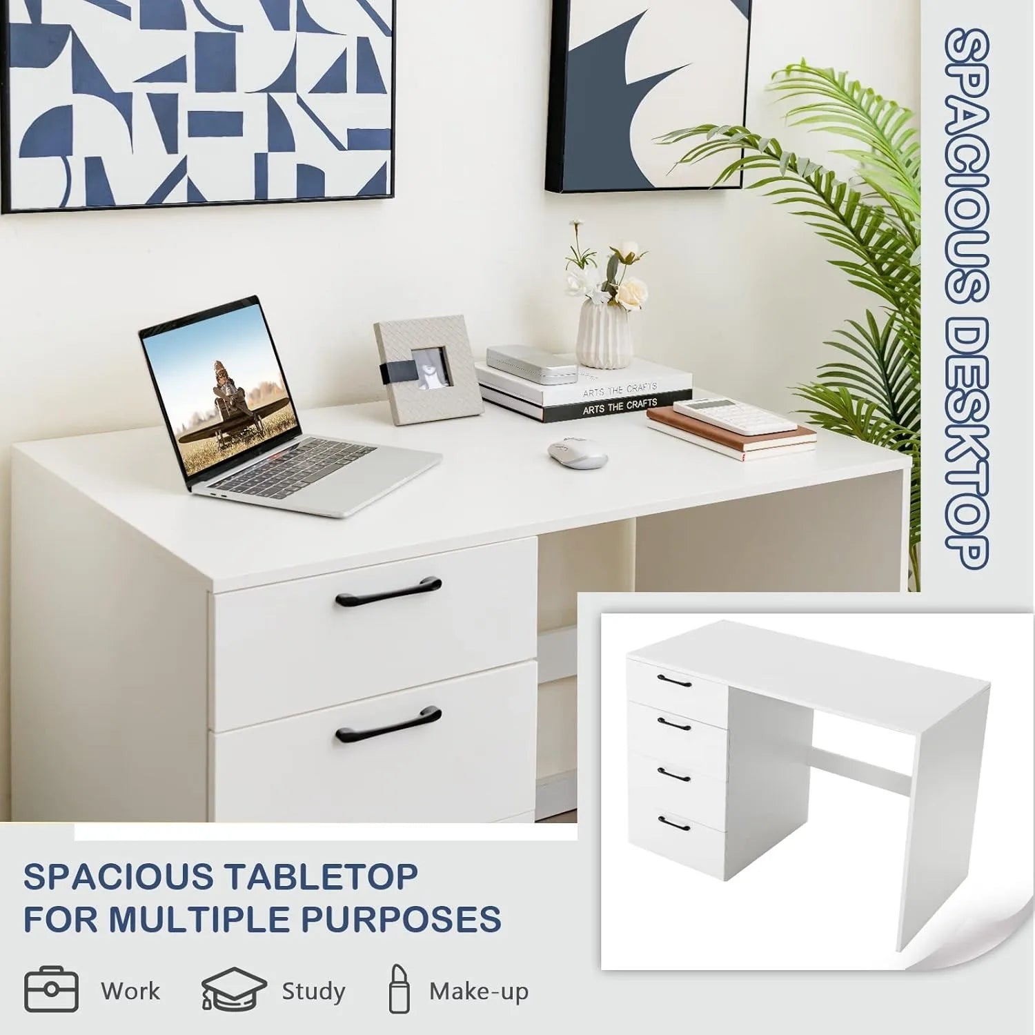 XIUWO Desk With Four Drawers Modern Writing Station by S And B Enterprise