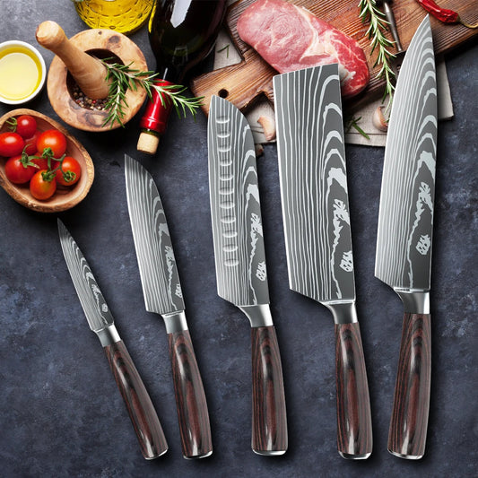 MDHAND Damascus Pattern Stainless Steel Santoku Knife Set