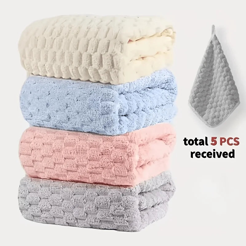 5-piece waffle-weave ultra-soft microfiber bath towel set; quick-drying, assorted colors