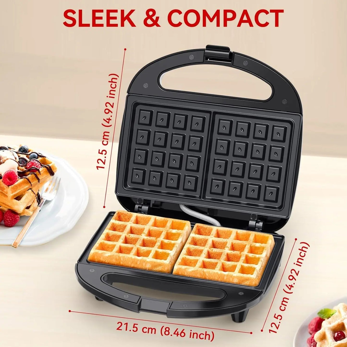 Waffle Maker, 2 Slice Non-Stick Waffle Iron, Belgian Waffle Machine with Indicator Lights, PFOA Free, Perfect for Breakfast and Snacks, 750W by S And B Enterprise