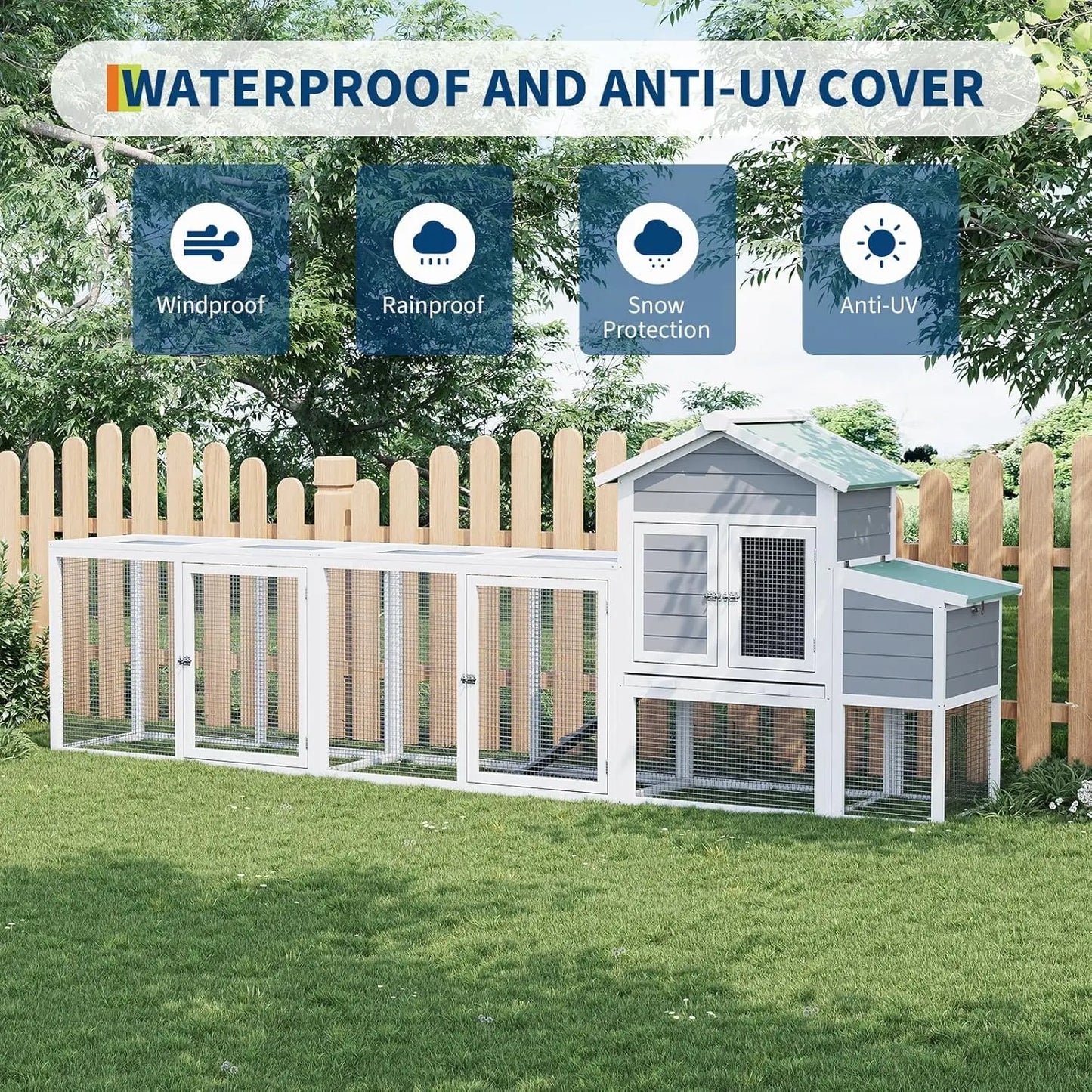 HiMISS Weatherproof Wooden Chicken Coop With Run For MultiPet Poultry