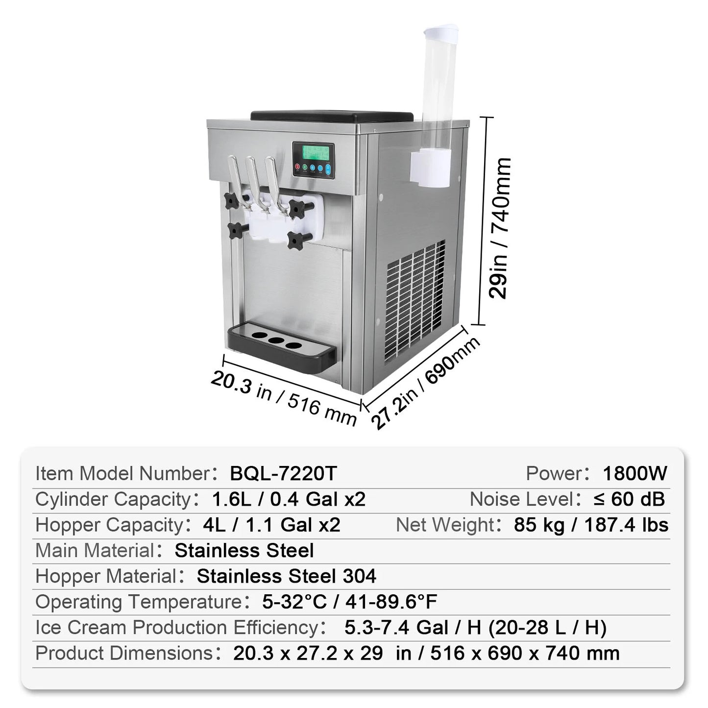 SucceBuy Commercial Soft Serve Ice Cream Machine Countertop Single Flavor