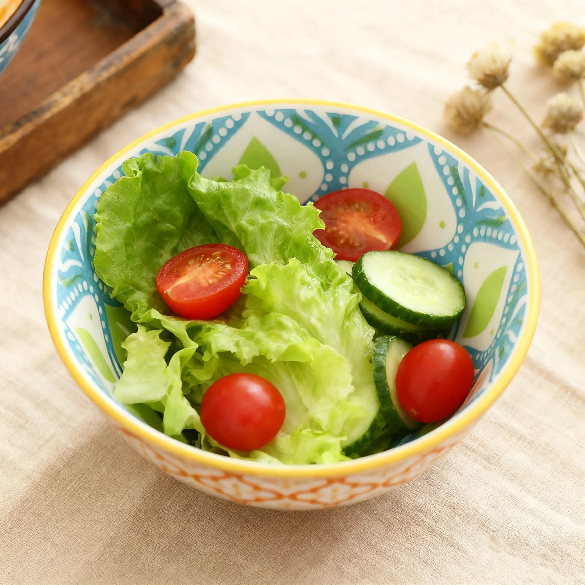 4-Piece Bohemian Ceramic Bowl Set - Salad, Dessert, Soup, Fruit, Appetizer & Snack Nut Bowls, Dishwasher & Microwave Safe by S And B Enterprise