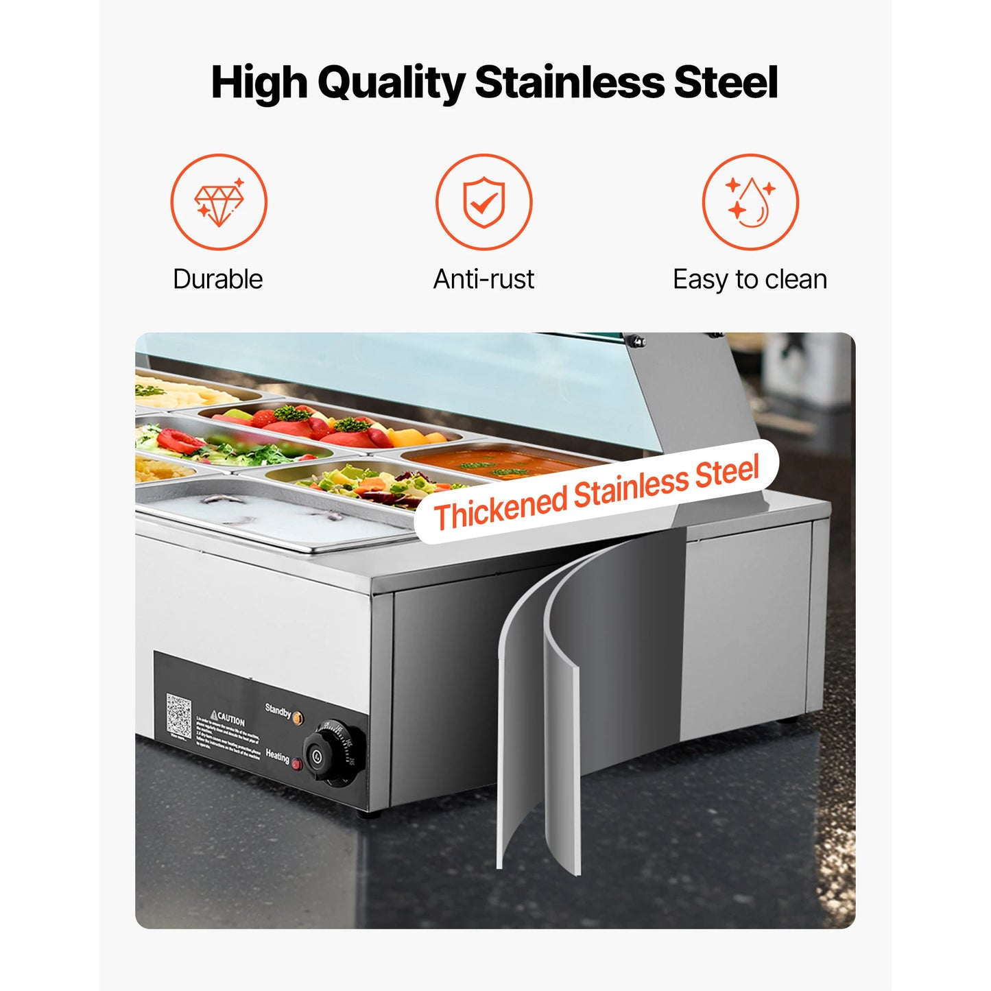 SucceBuy Commercial Food Warmer Electric Stainless Steel With Glass Cover