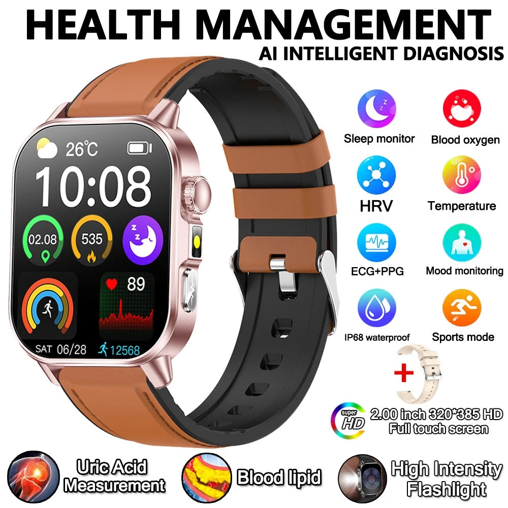 Uric Acid Lipid Health Smartwatch With ECG PPG Bluetooth Call