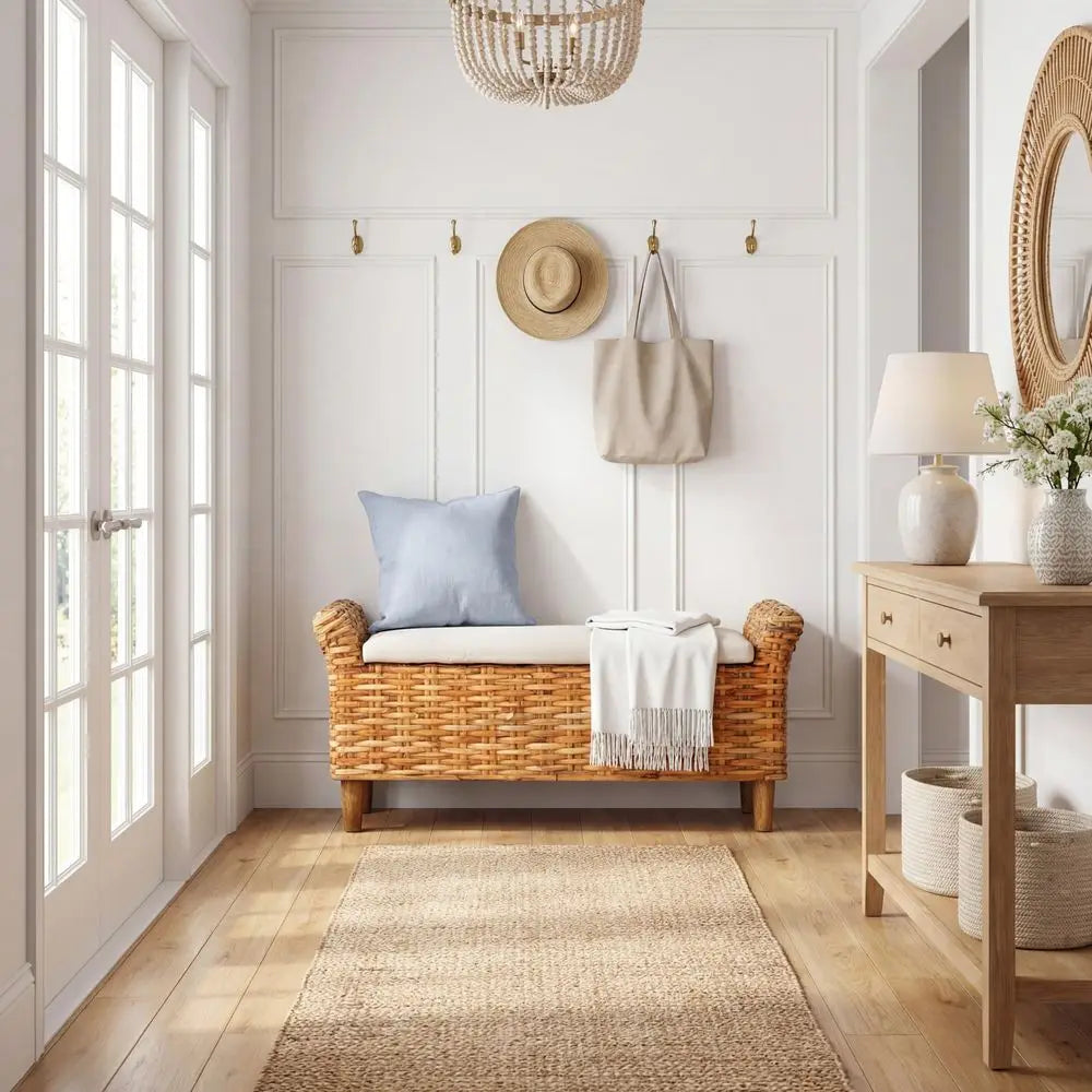 Home Collection Palermo Natural Woven Accent Bench by S And B Enterprise
