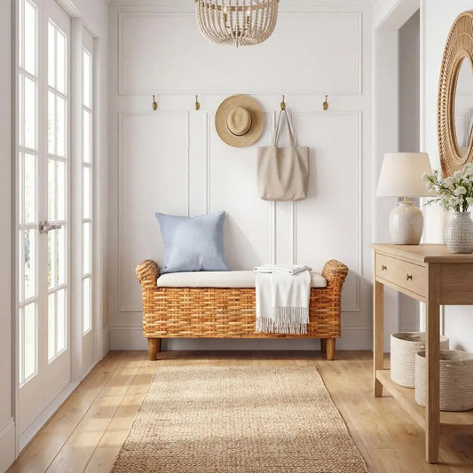 Home Collection Palermo Natural Woven Accent Bench by S And B Enterprise