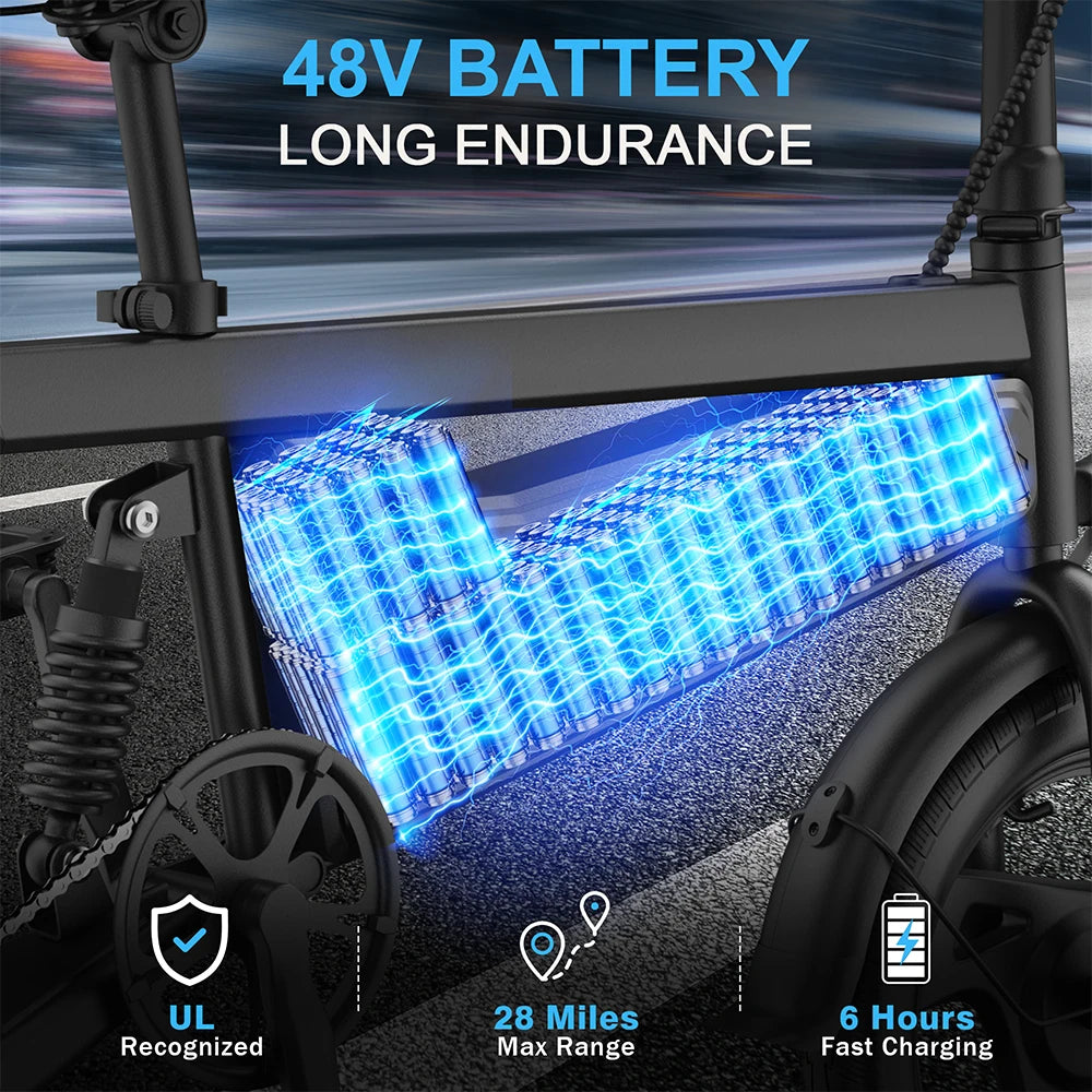 AOVOPRO Foldable Electric Bike EB60 350W 48V Battery