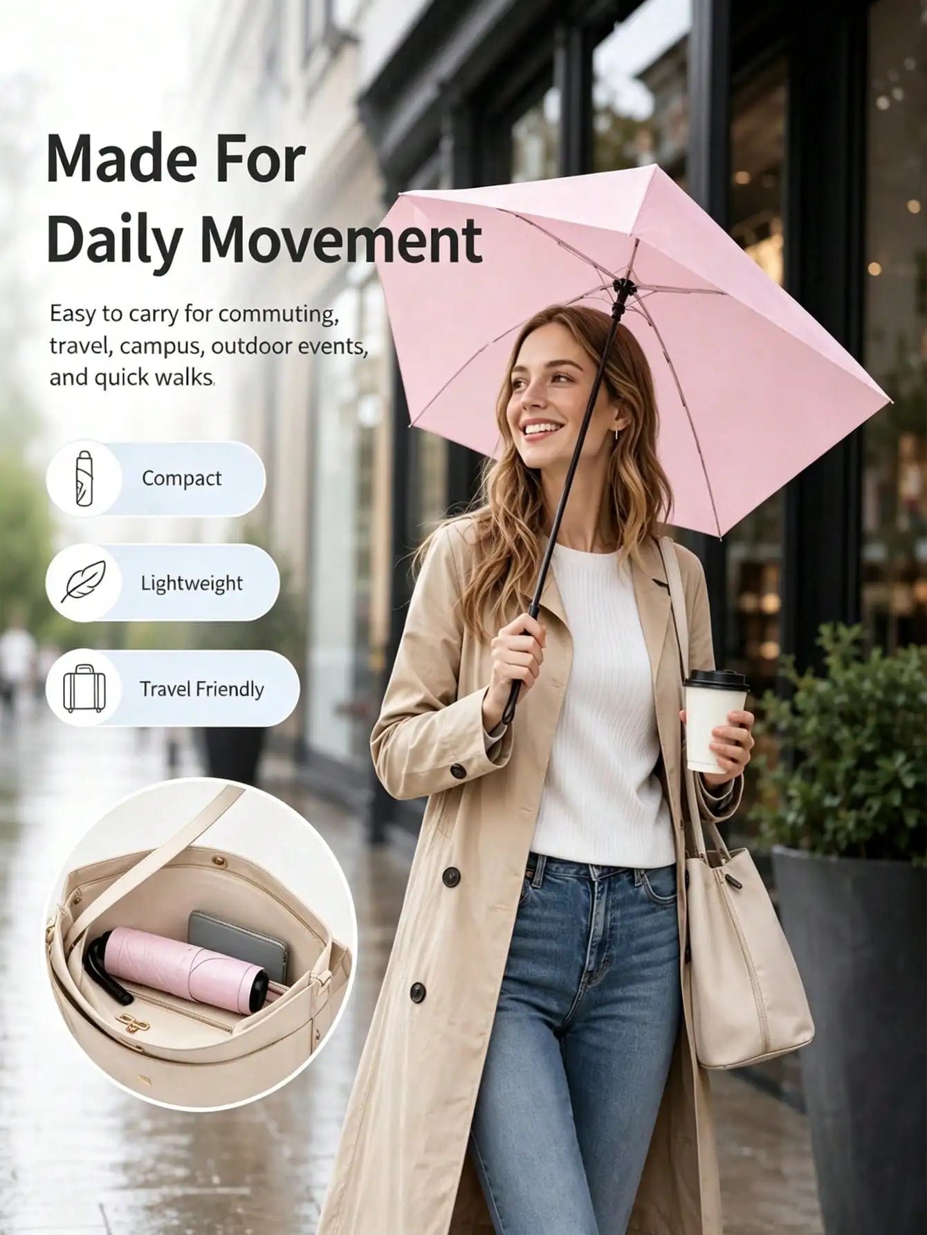 Fashionable Pencil Umbrella, UV Protection, Ultra-Lightweight Slim Mini Travel Umbrella, Women's Stylish Compact Foldable Pocket Umbrella, UPF 50+ Sun Protection, Suitable For Rainy Days, Backpack, Handbag, Commuting, Beach,