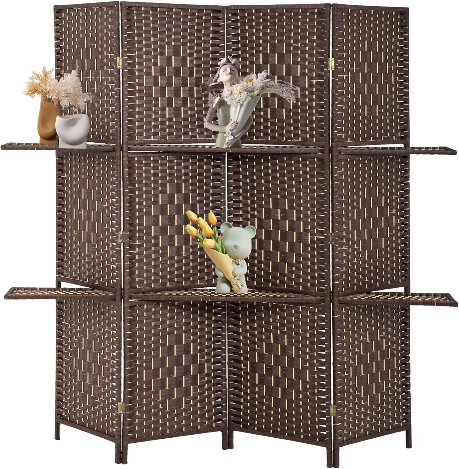 Room Divider 4 Panel Room Screen Divider Wooden Screen Folding Portable Partition Screens Wood with Removable Storage Sh by S And B Enterprise