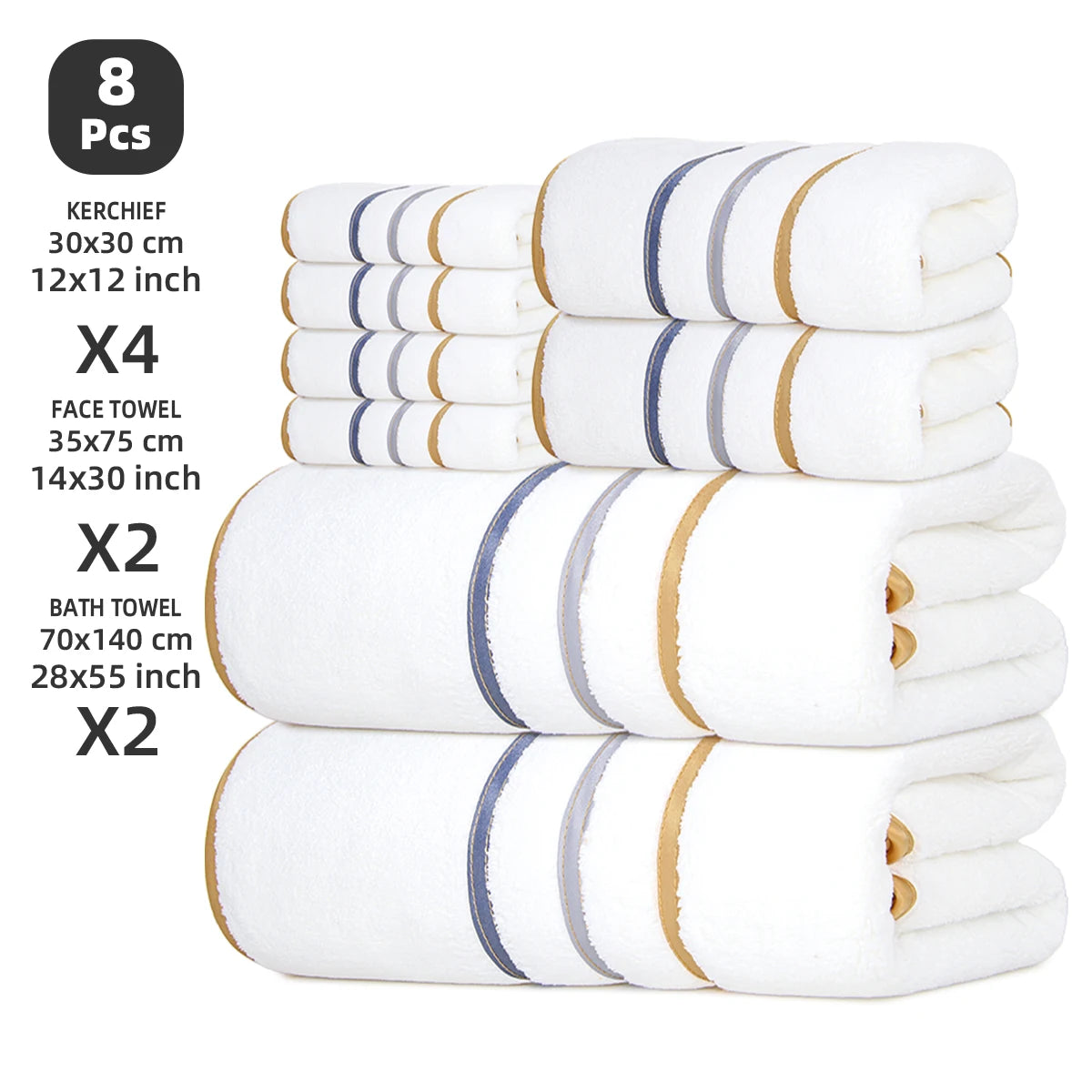 8‑Piece Towel Set, 2 Bath Towels + 2 Hand Towels + 4 Face Towels, Soft & Comfortable, High Water Absorbency, Bathroom Towels