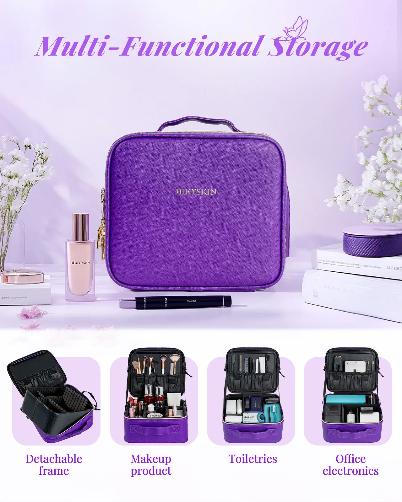 Makeup Bag With Mirror lamp,Travel Waterproof Necessary Beauty Brush Embroidery Tool Storage Cosmetic Case Portable Makeup Box by S And B Enterprise