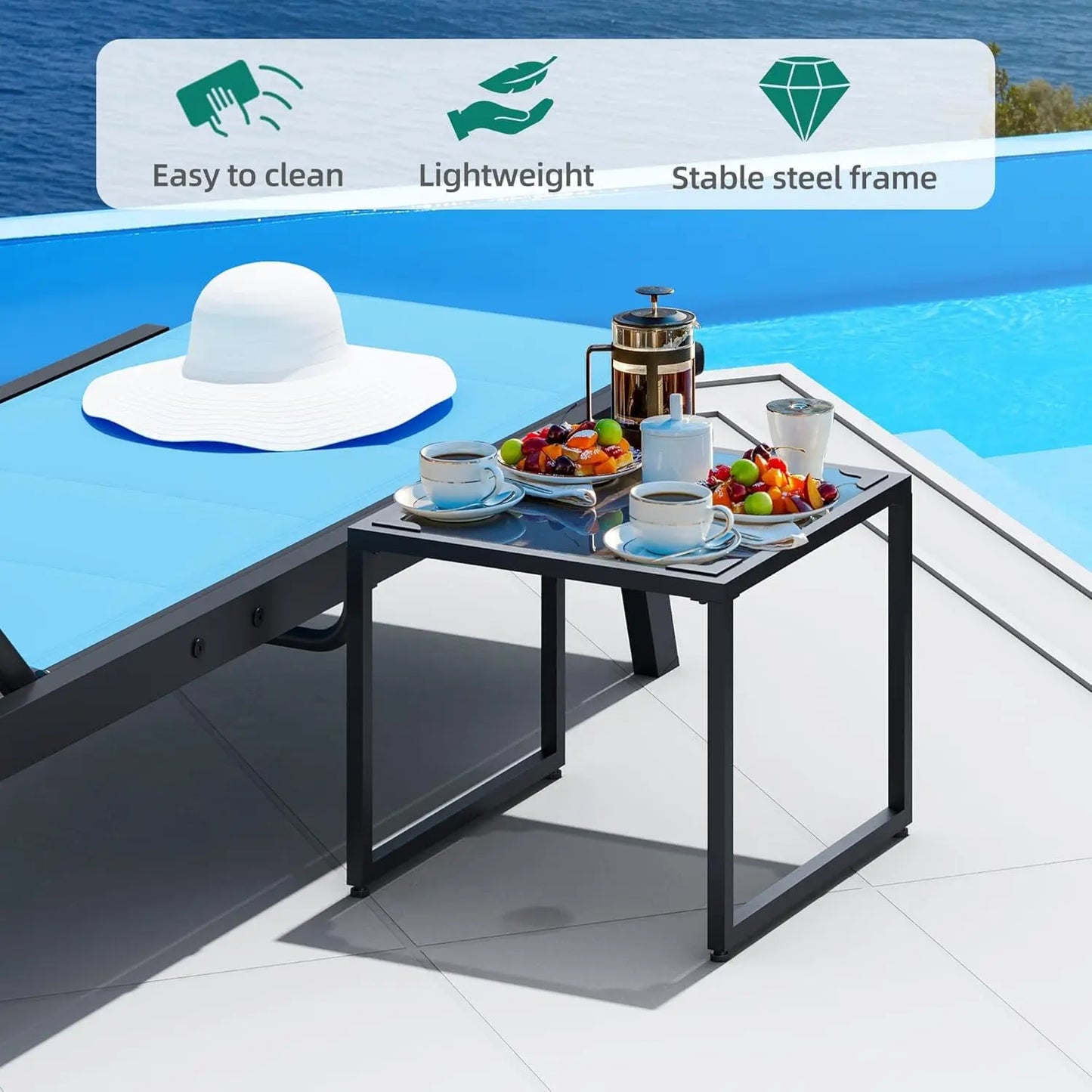 HiMISS Outdoor Patio Chaise Chairs Set With Side Table
